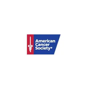 A blue and red logo for the american cancer society.